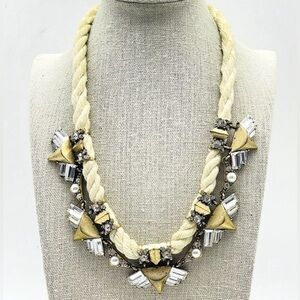 J CREW Rhinestone Panel Rope Necklace Gold Tone Glam Bling Sparkle Holiday